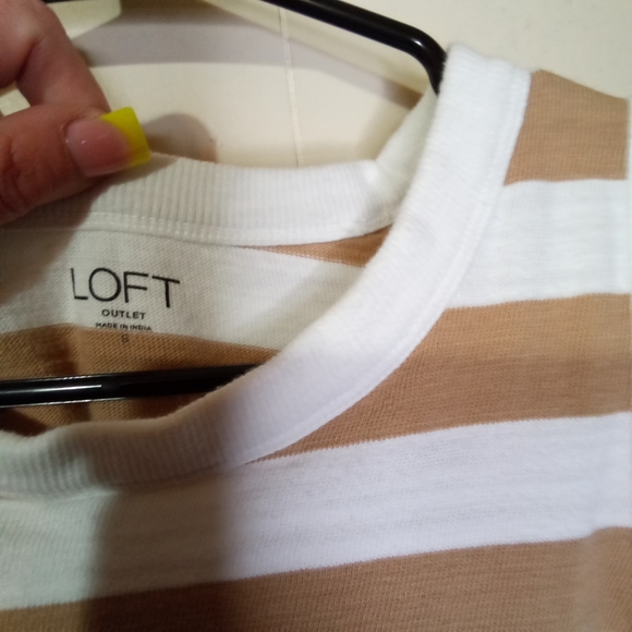 LOFT Sleeveless Striped Tank in White and Tan - Picture 3 of 3